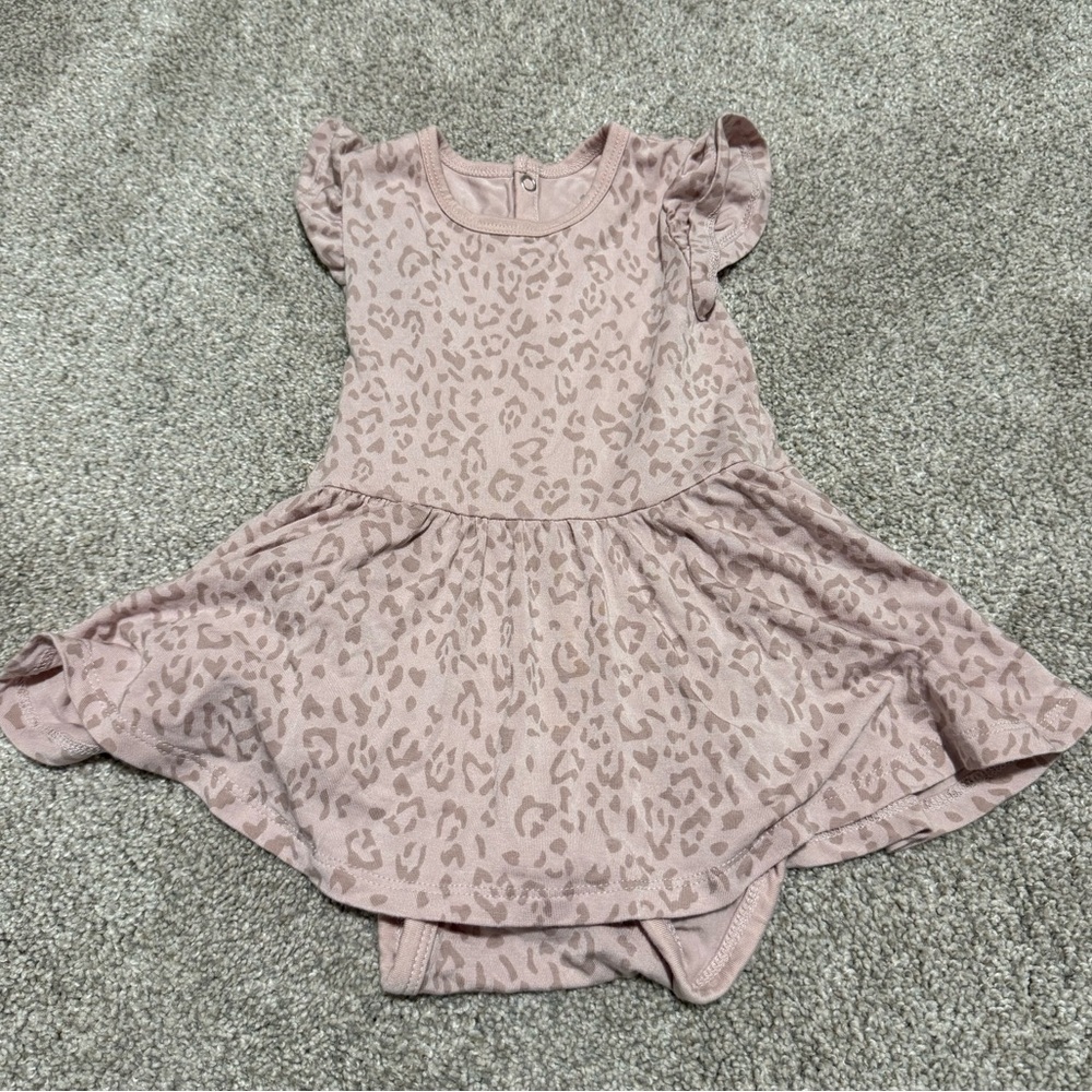 Blush Leopard Print Kyte Baby Bodysuit Dress - 6-12 months
